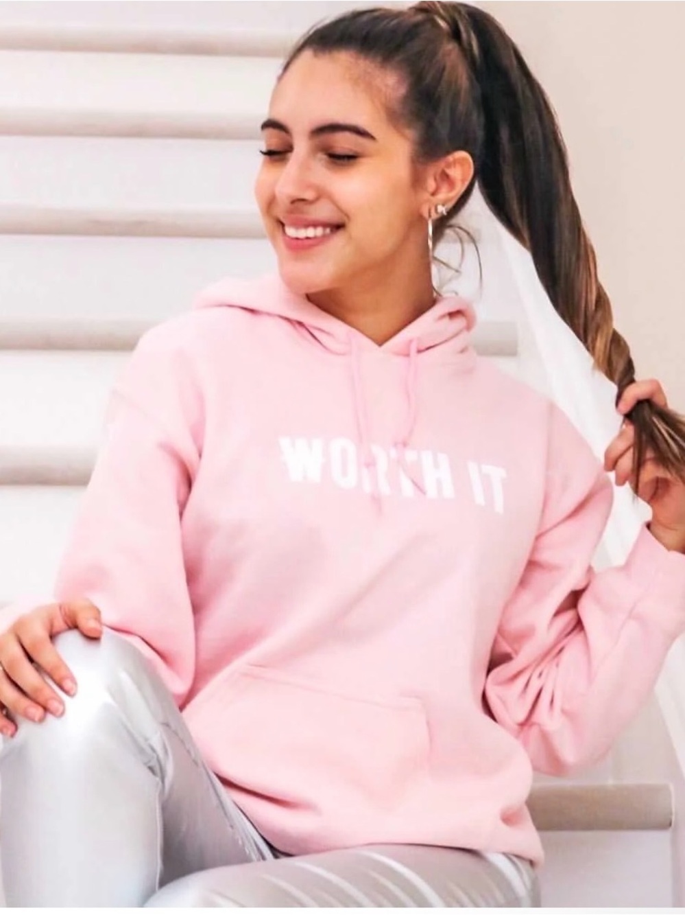 Worth It Pink Hoodie Sweatshirt - Women's Cozy Pullover